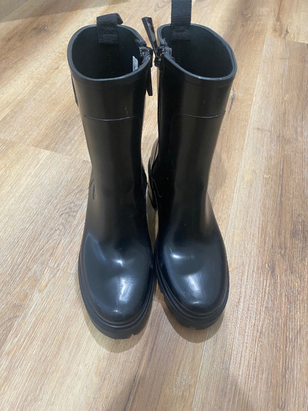 Authentic Moncler "Loftgrip" Mid-Calf Rubber Rain Boots-Black Size 8